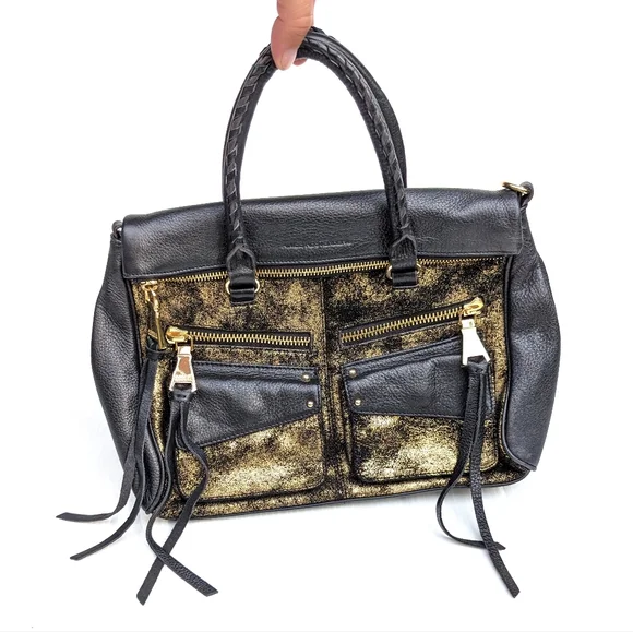 AIMEE gold and black leather handbag - Picture 1 of 10
